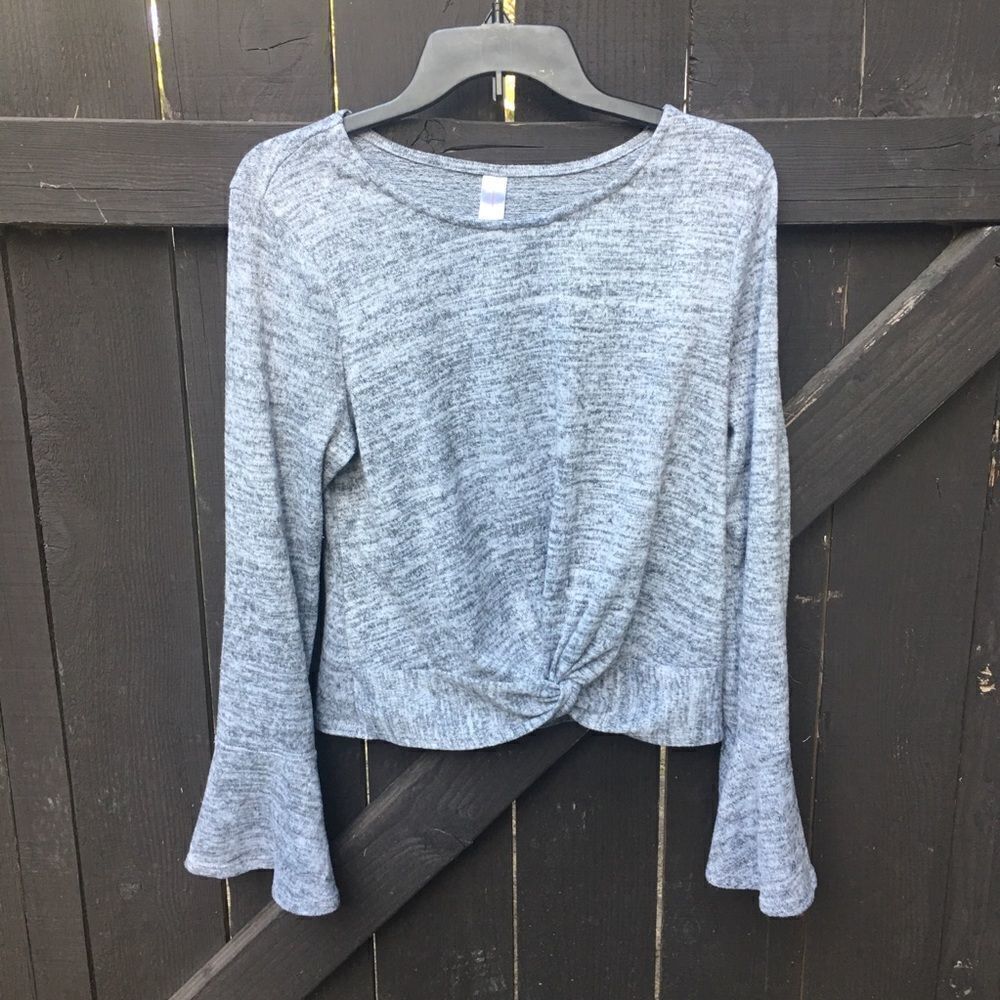 Gray Knotted Bell Sleeve Sweater-Size L